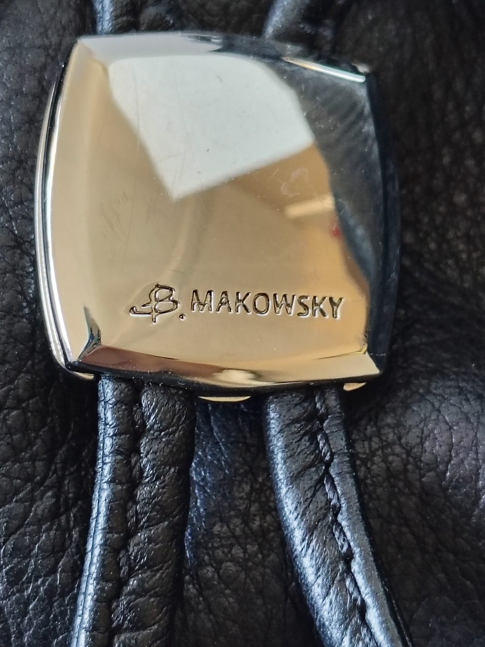 B Makowsky Black Leather Crossbody with Silver Hardware. - Picture 5 of 13